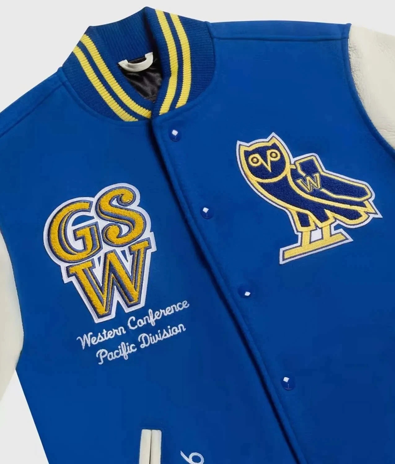 Golden State Warriors Wool Genuine Cowhide Sleeves Varsity Women Letterman Jacket - Image 3