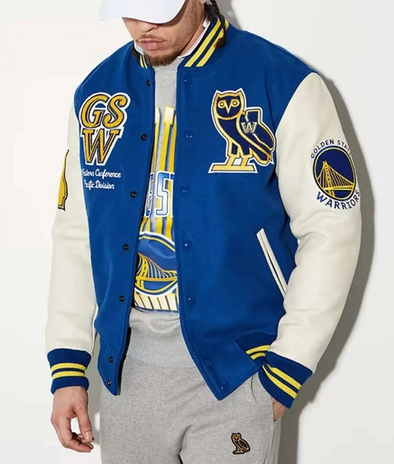 Golden State Warriors Wool Genuine Cowhide Sleeves Varsity Women Letterman Jacket