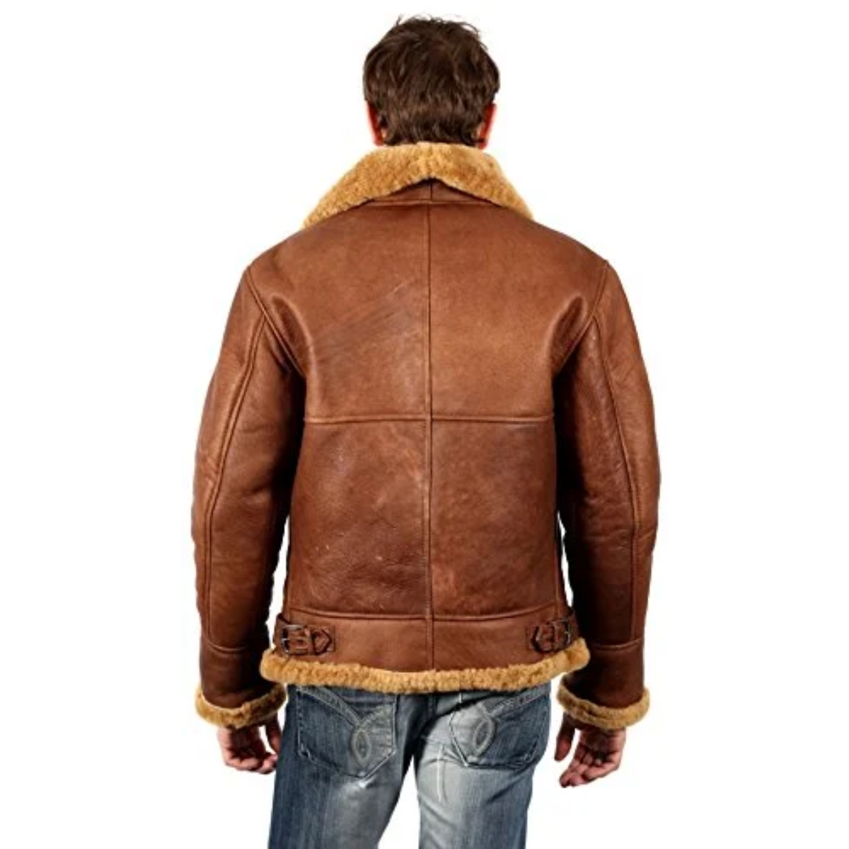 Infinity Men’s Brown B3 Aviator Sheepskin WW2 Bomber Cowhide Pilot Jacket - Image 2