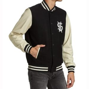 King Ksubi Black Wool and Genuine Cowhide Bomber Varsity Letterman Women's Jacket