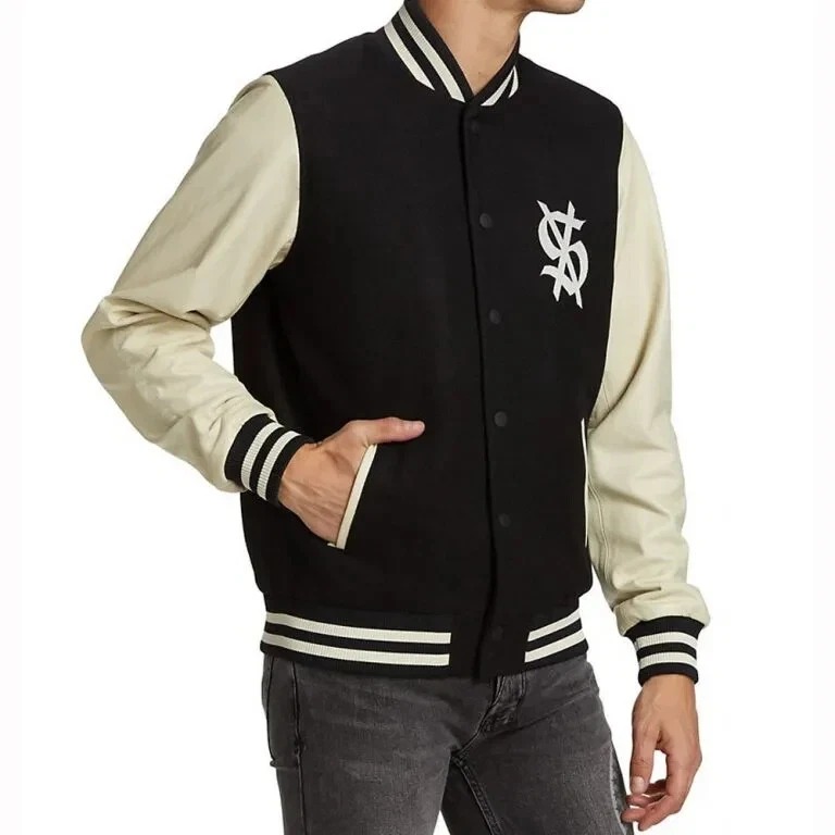 King Ksubi Black Wool and Genuine Cowhide Bomber Varsity Letterman Women's Jacket - Image 2