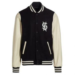 King Ksubi Black Wool and Genuine Cowhide Bomber Varsity Letterman Women's Jacket