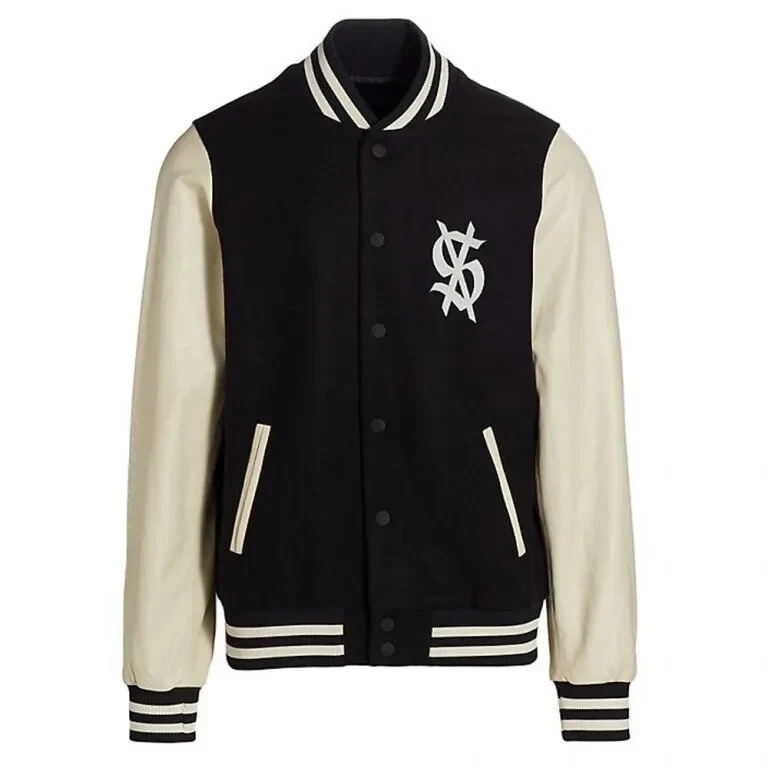 King Ksubi Black Wool and Genuine Cowhide Bomber Varsity Letterman Women's Jacket