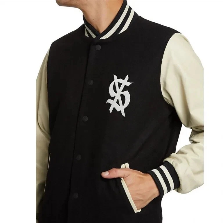 King Ksubi Black Wool and Genuine Cowhide Bomber Varsity Letterman Women's Jacket - Image 3