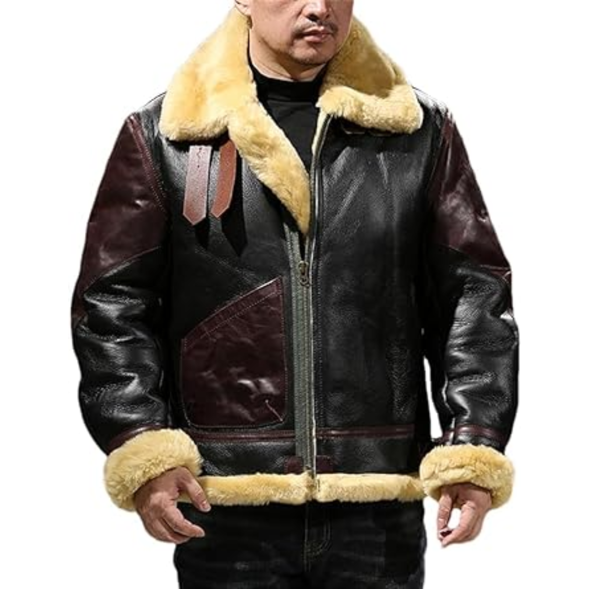 Cowhide JACKET MENS Winter B3 Bomber Shearling Windproof Outdoor Casual Coat Fur Cowhide Jacket - Image 2