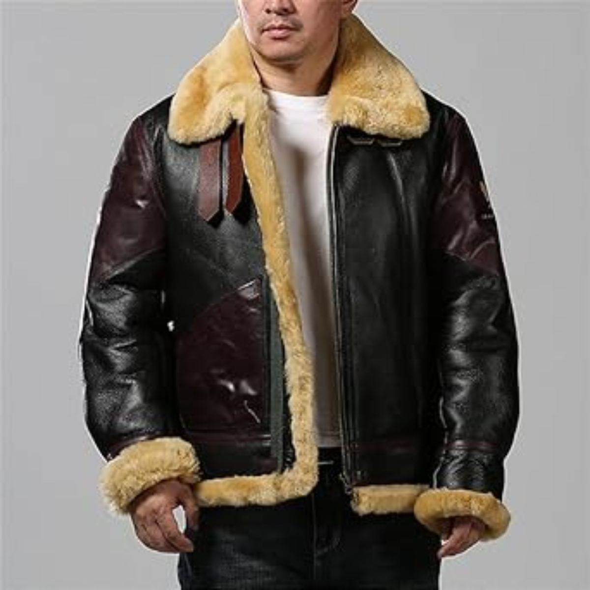 Cowhide JACKET MENS Winter B3 Bomber Shearling Windproof Outdoor Casual Coat Fur Cowhide Jacket - Image 5