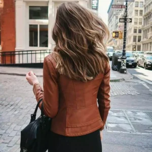 Ladies Tan Genuine Cowhide Jacket