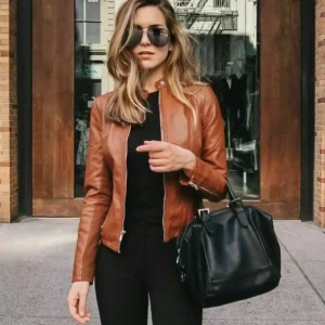 Ladies Tan Genuine Cowhide Jacket