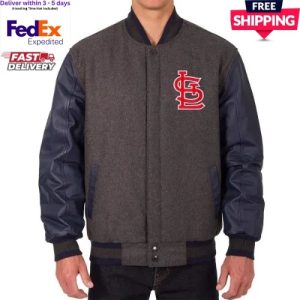 Louis Cardinals Charcoal Wool Genuine Cowhide Sleeves Varsity Letterman Jacket