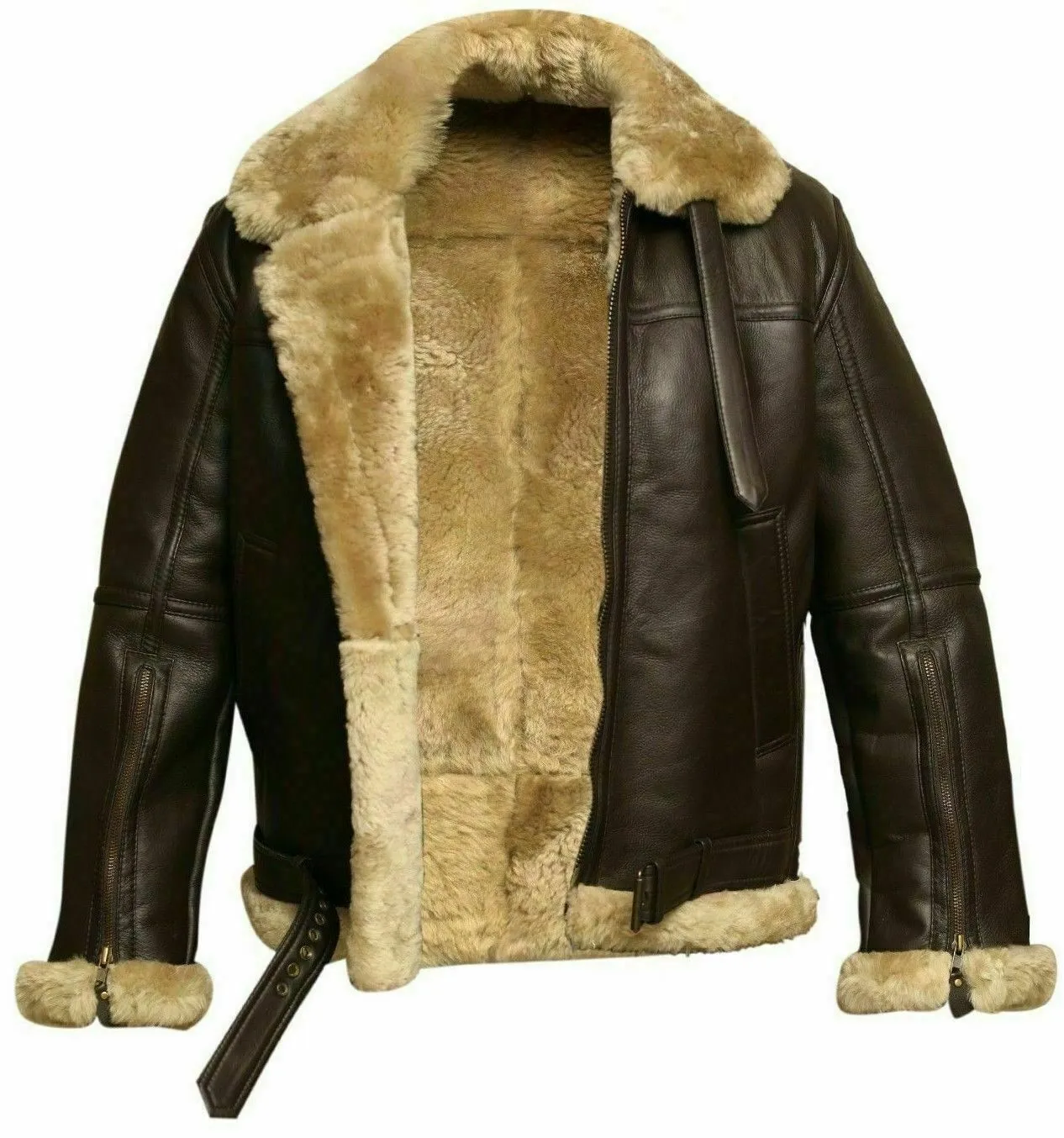 Men's RAF Aviator Real Cowhide Jacket Coat Bomber B3 Sheep Skin Cowhide Flying