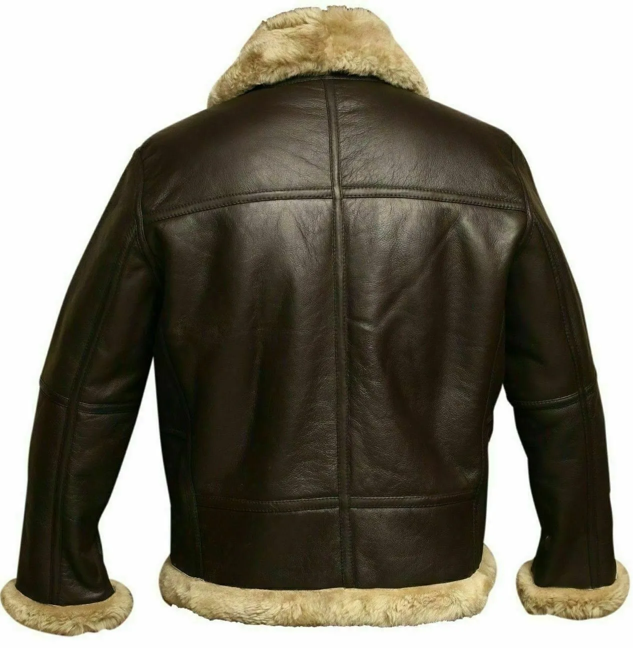 Men's RAF Aviator Real Cowhide Jacket Coat Bomber B3 Sheep Skin Cowhide Flying - Image 2