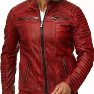 Mens Real Cowhide Jacket Cafe Racer Red Genuine Slim Fit Motorcycle Biker New Style Jacket