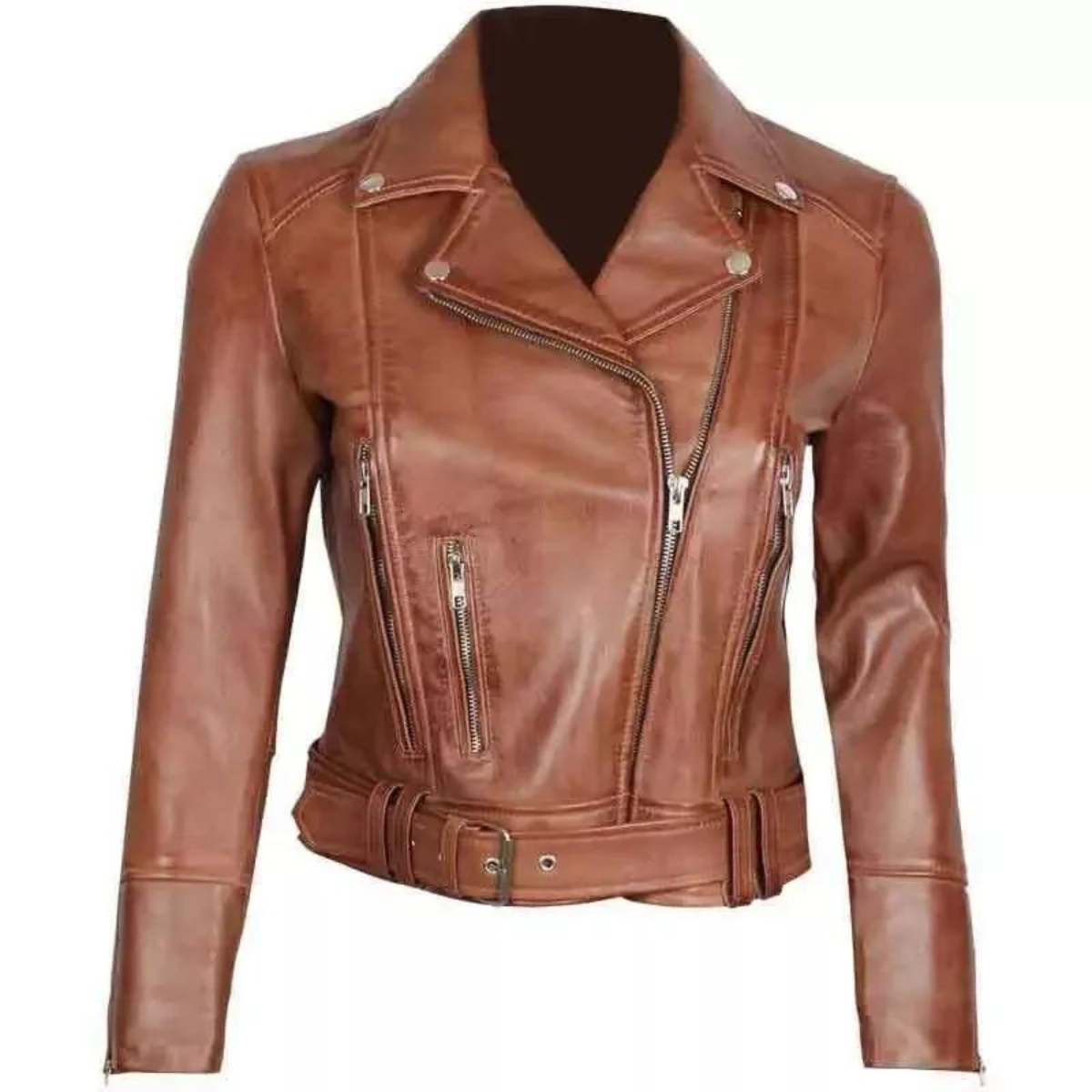 Margaret Brown Cowhide Asymmetrical Women's Slim Fit Biker Jacket