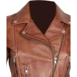 Margaret Brown Cowhide Asymmetrical Women's Slim Fit Biker Jacket