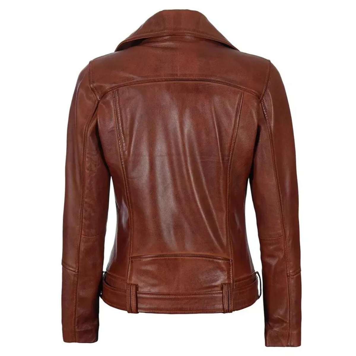 Margaret Brown Cowhide Asymmetrical Women's Slim Fit Biker Jacket - Image 4