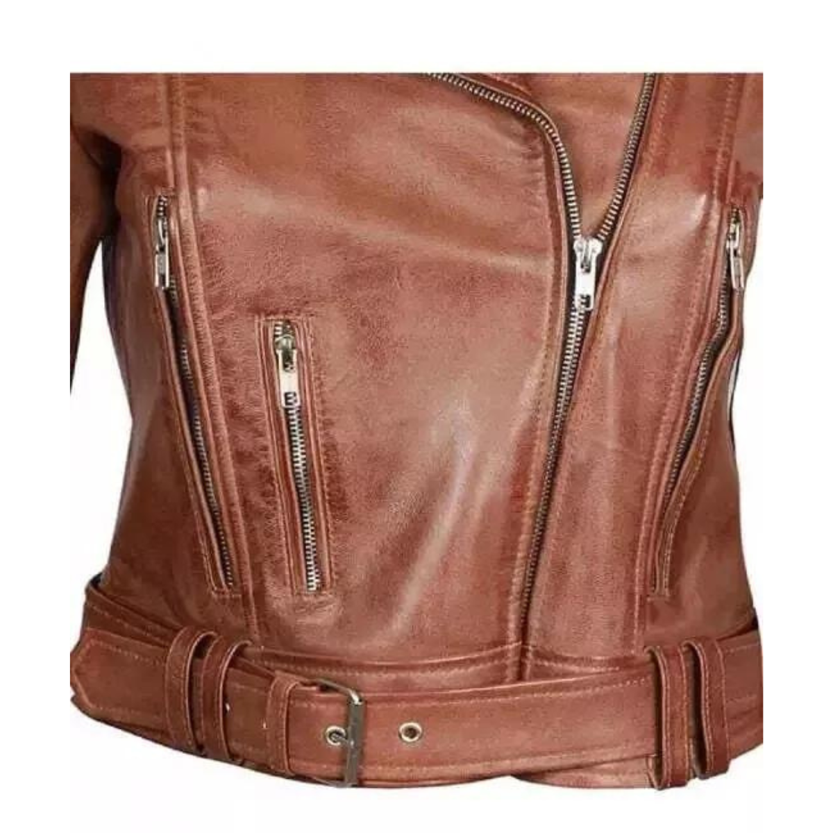 Margaret Brown Cowhide Asymmetrical Women's Slim Fit Biker Jacket - Image 3