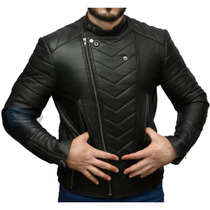 Men's Biker Vintage Motorcycle Black Retro Cafe Racer Cowhide Jacket