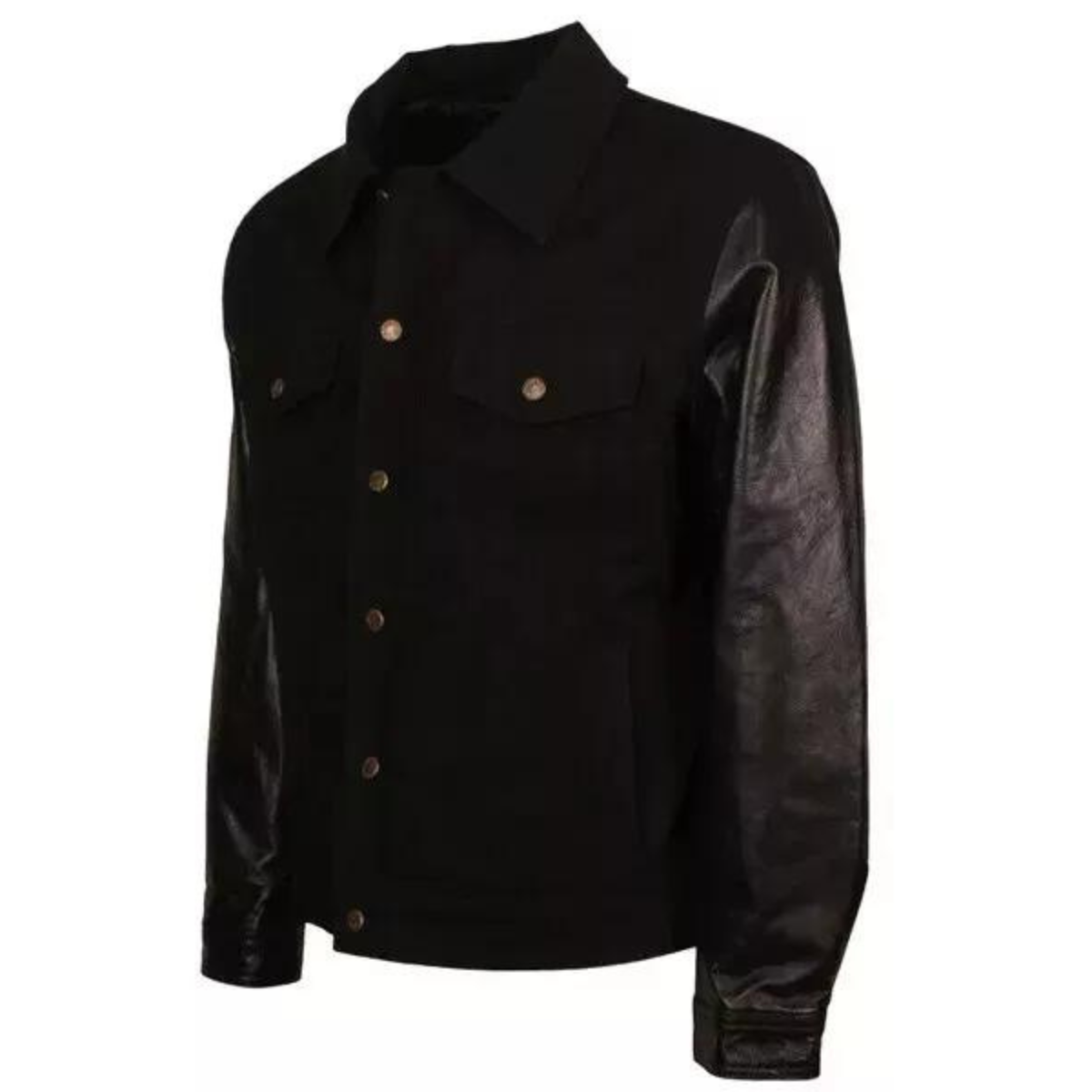 Men David Beckham Fashionable Denim Cowhide Sleeves Jacket - Image 2