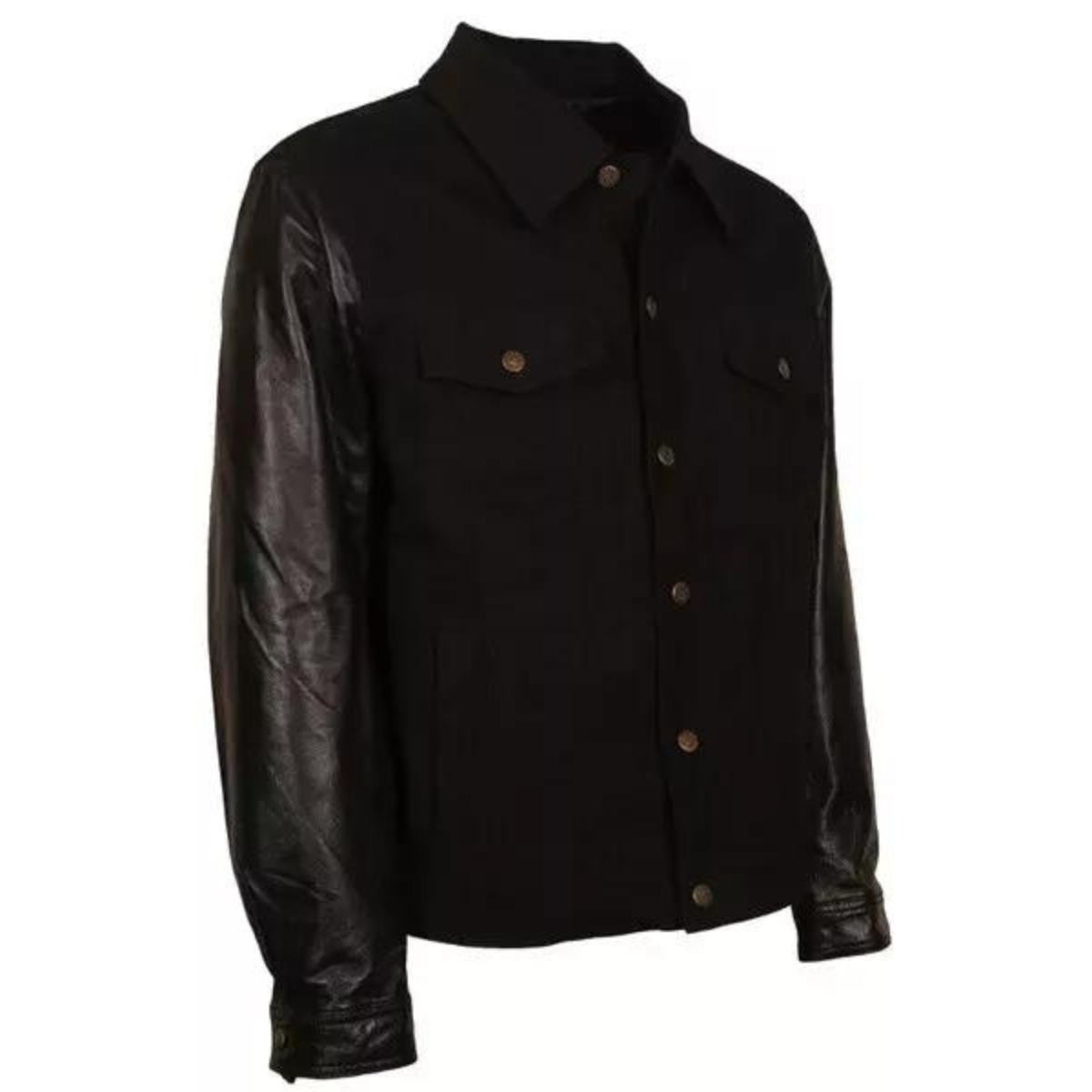 Men David Beckham Fashionable Denim Cowhide Sleeves Jacket - Image 3