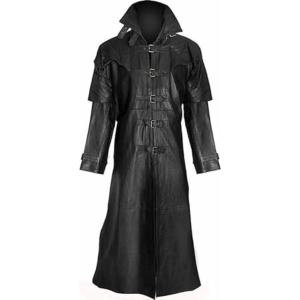 Men Gothic Fashion Cowhide Jacket Trench Coat Punk Vintage Parka Coat