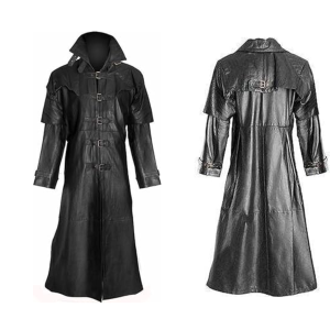 Men Gothic Fashion Cowhide Jacket Trench Coat Punk Vintage Parka Coat