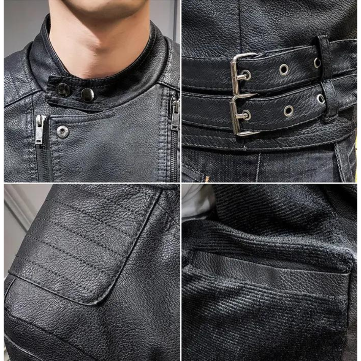 Men Cowhide Jacket Fashion Streetwear Spring Men's Jacket Hip Hop Lapel Zipper Jacket Men - Image 3