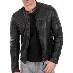 Mens Motorcycle Slim Fit Biker Cowhide Jacket