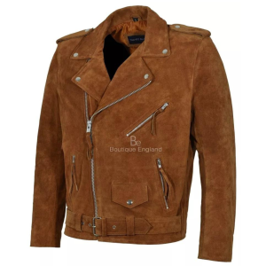 Men's Motorcycle Slim Fit Tan Brown Suede Faux Cowhide Jacket