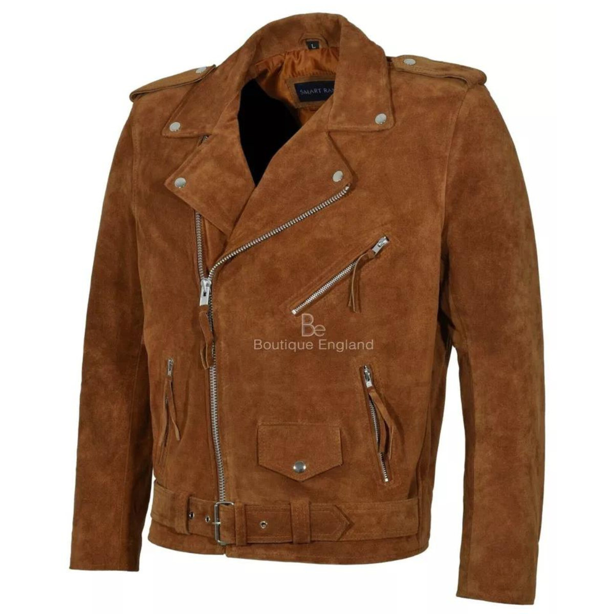 Men's Motorcycle Slim Fit Tan Brown Suede Faux Cowhide Jacket