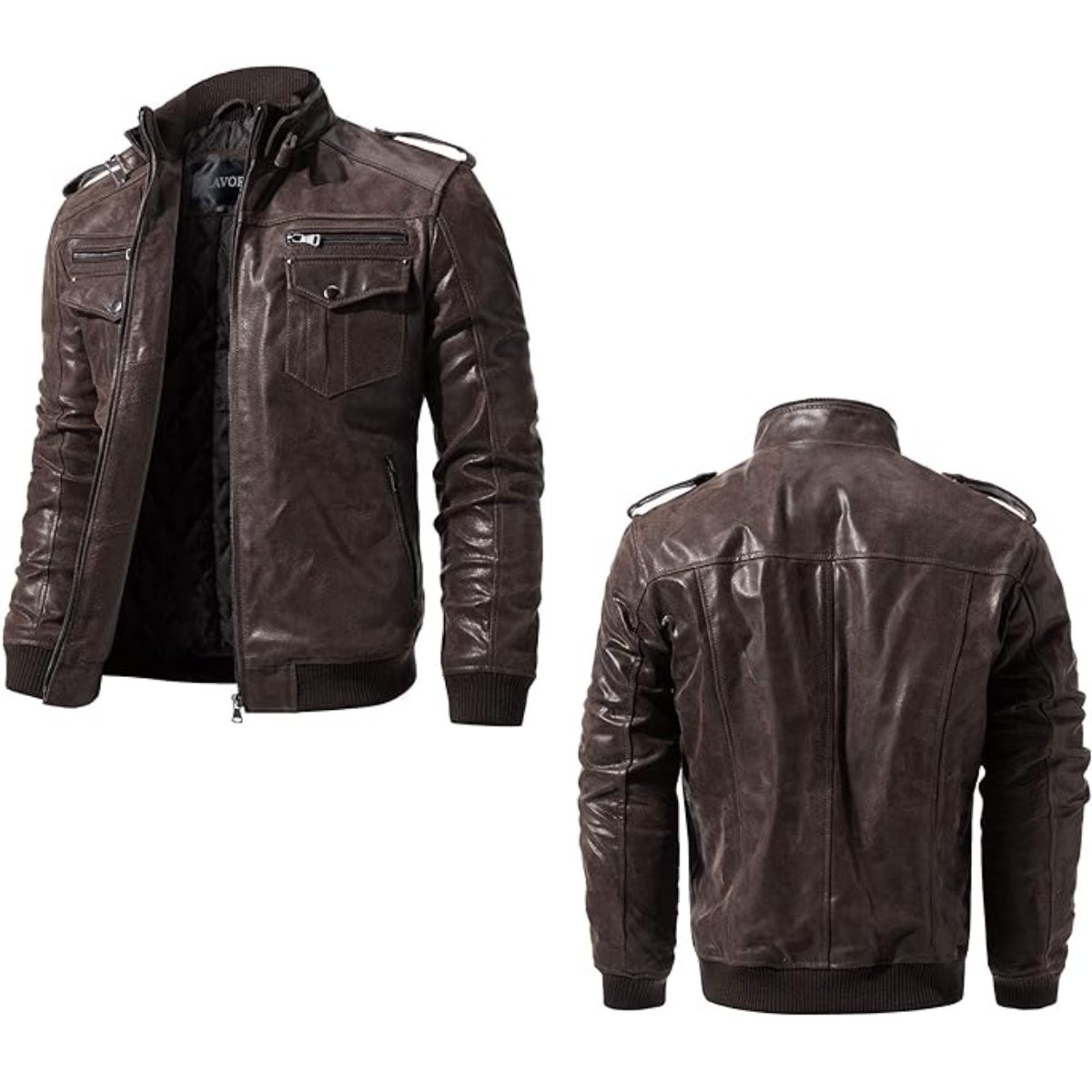 Men's Slim Fit Brown Biker Handmade Motorcycle Cafe Racer Genuine Cowhide Jacket - Image 2
