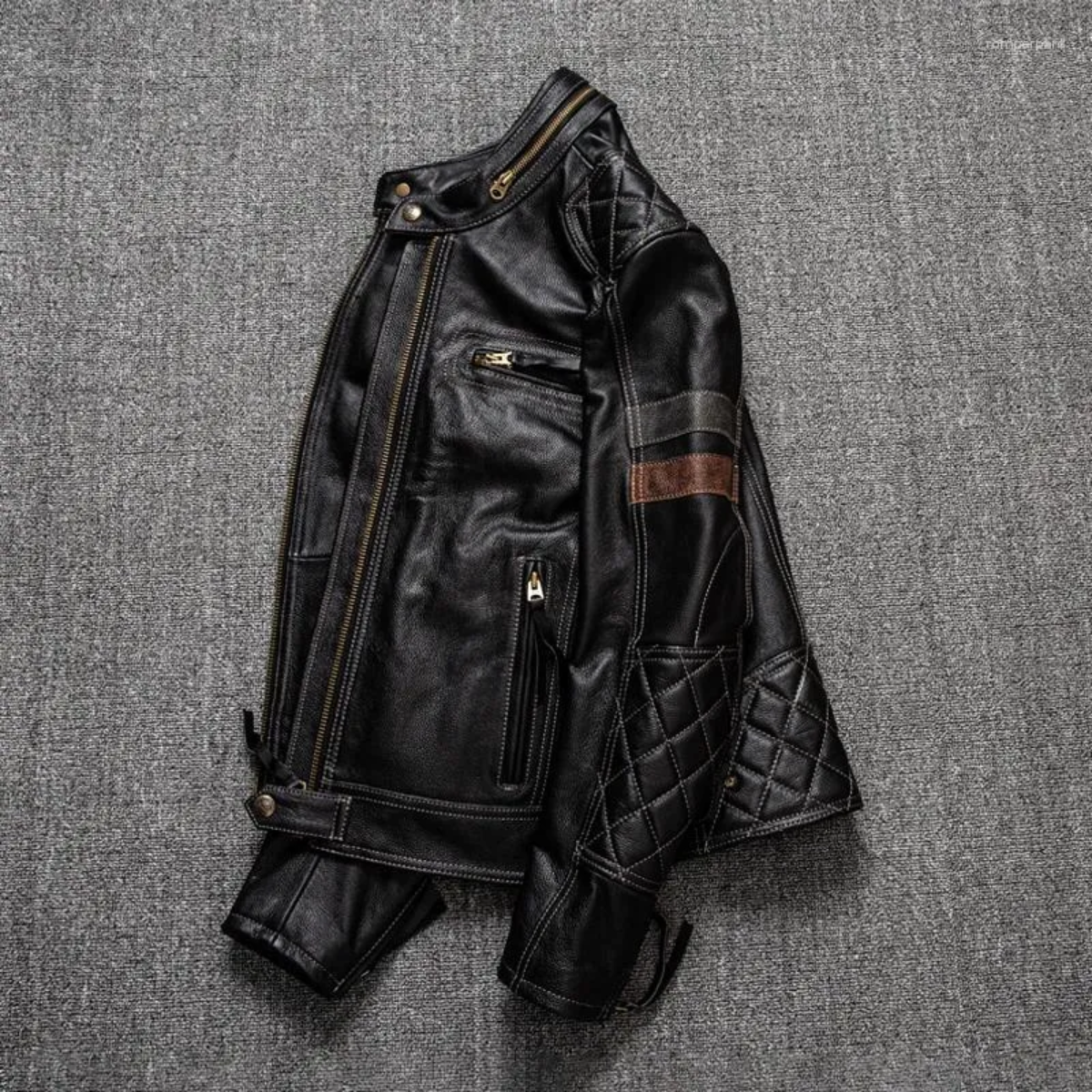 Men's Tracksuits First Layer Of Cowhide Cowhide Men Stand Collar Trend Motorcycle Riding Jacket - Image 2