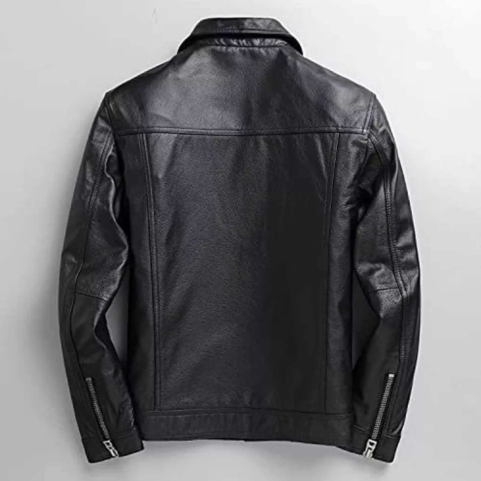 Men's Biker Flap Pocket Vintage Style Motorcycle Black Cow Hide Cowhide Jacket - Image 2