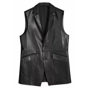 Men's Black Delegant Vest Real Cowhide Coat Black and Tan