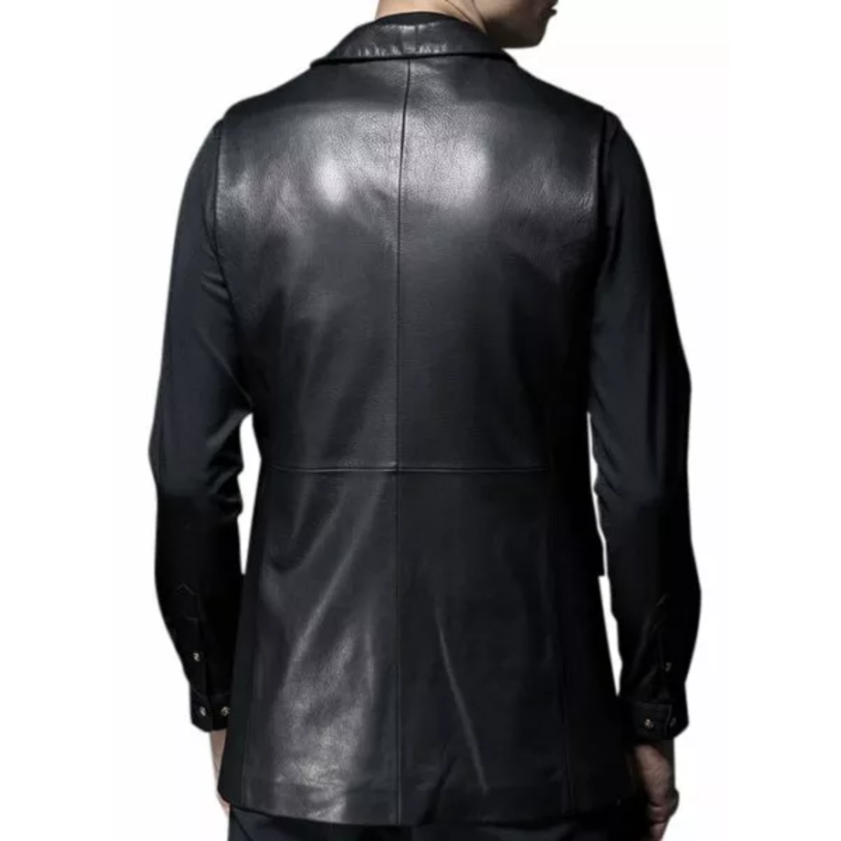 Men's Black Delegant Vest Real Cowhide Coat Black and Tan - Image 2