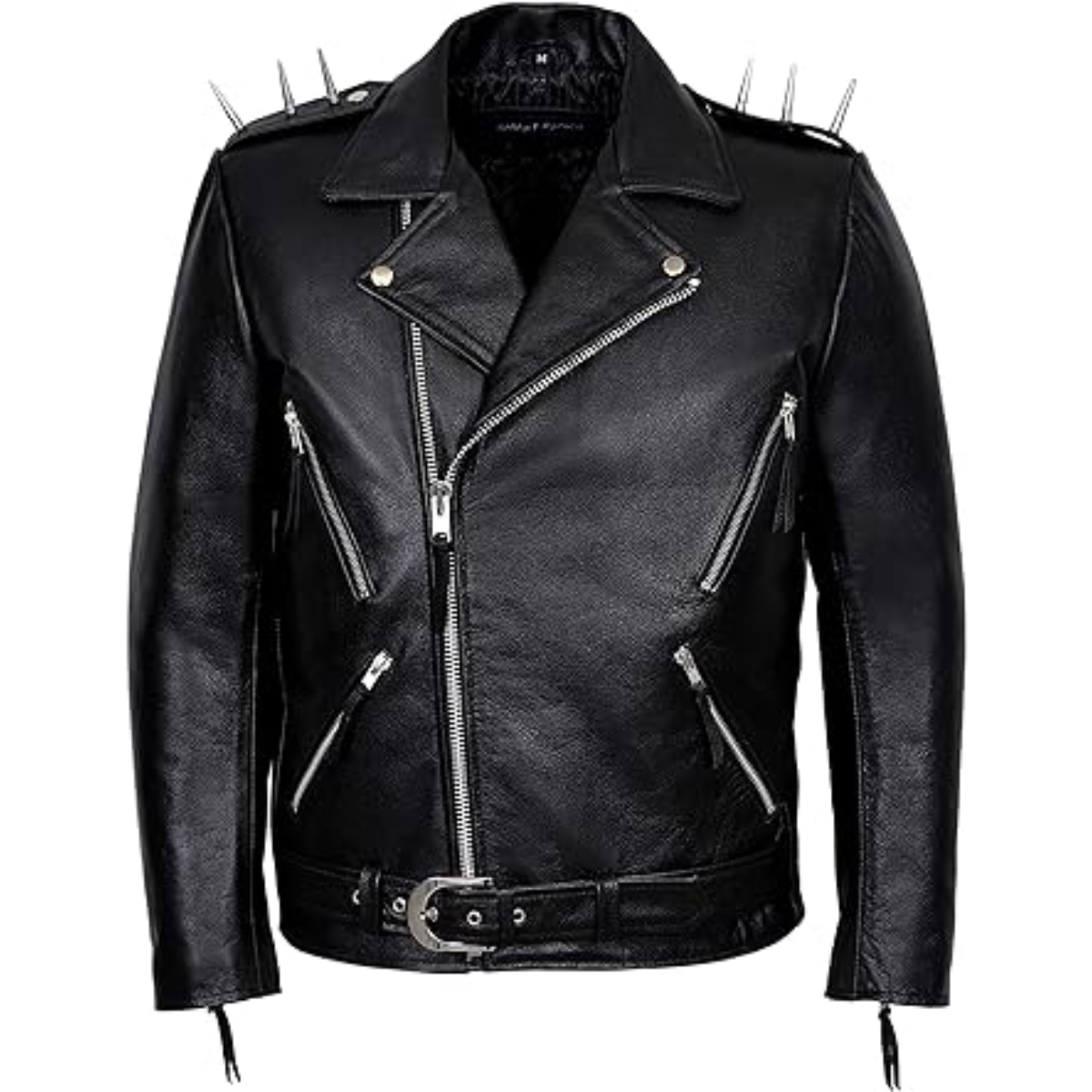 Men's Black METAL SPIKES Brando Jacket Motorcycle Cowhide Real Cowhide Jacket