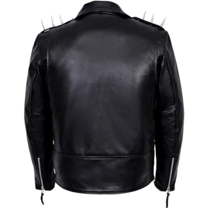 Men's Black METAL SPIKES Brando Jacket Motorcycle Cowhide Real Cowhide Jacket