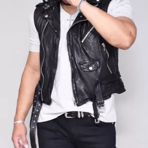Men's Black Motorcycle Vintage Style Biker Cowhide Vest