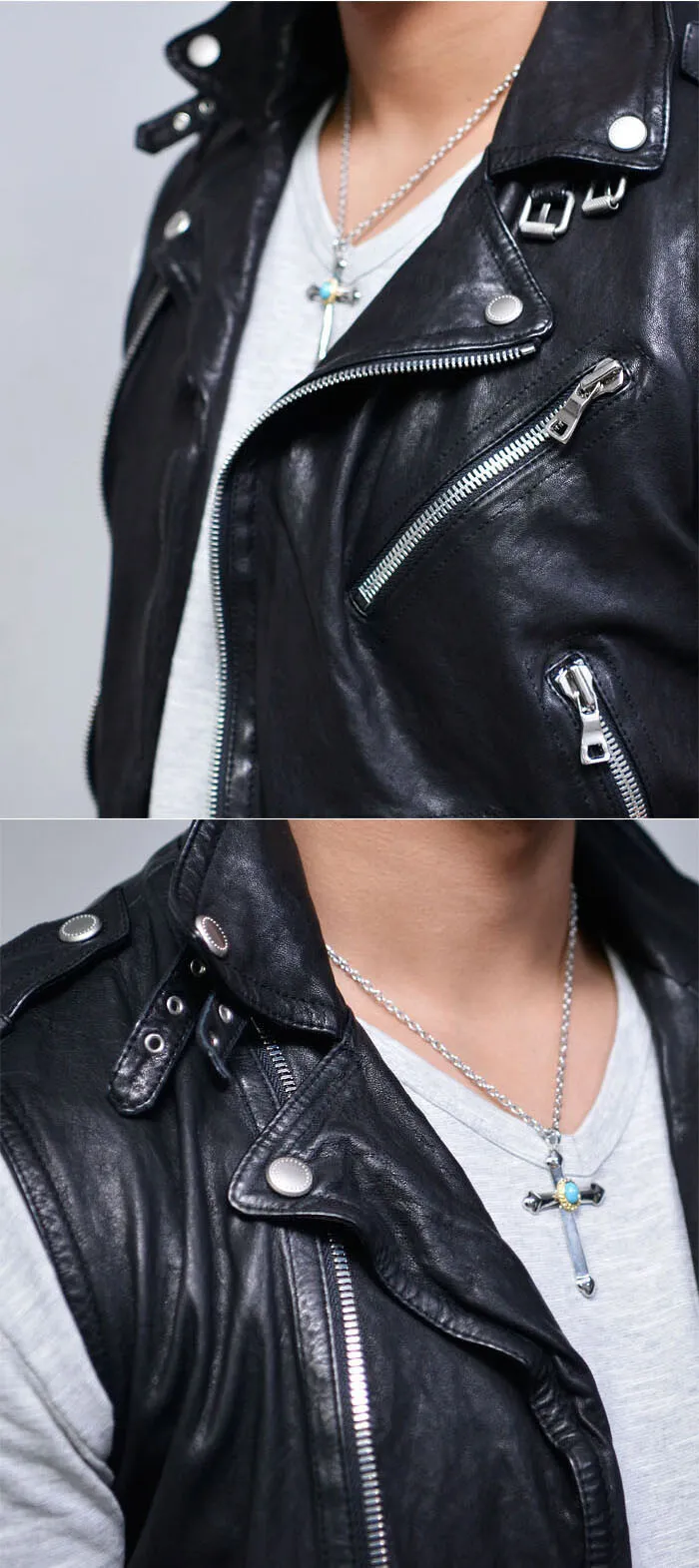 Men's Black Motorcycle Vintage Style Biker Cowhide Vest - Image 3