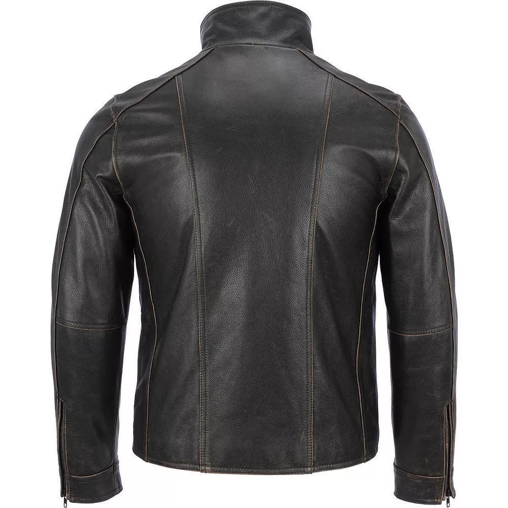 Men's Black Rivet Faded Seam Jacket Genuine Cowhide Jacket - Image 3