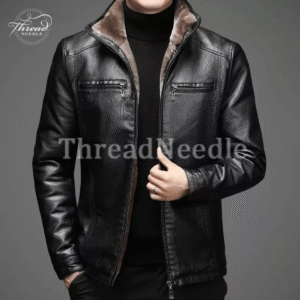 Men's Black Shearling Style Slim Fit Motorcycle Cowhide Jacket