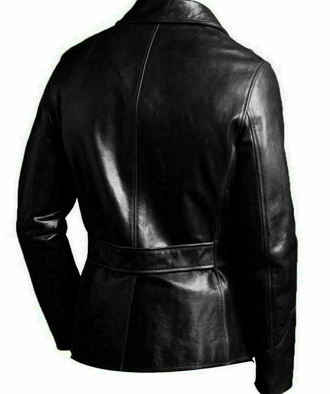 Shirt Collar Five Buttons Mens Cowhide Jacket - Image 2