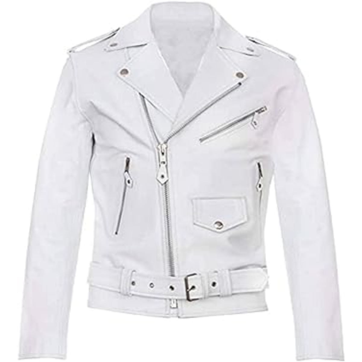 Men's Brando White Cowhide Jacket - Biker Motorcycle Brando Style Cowhide Jacket for Men