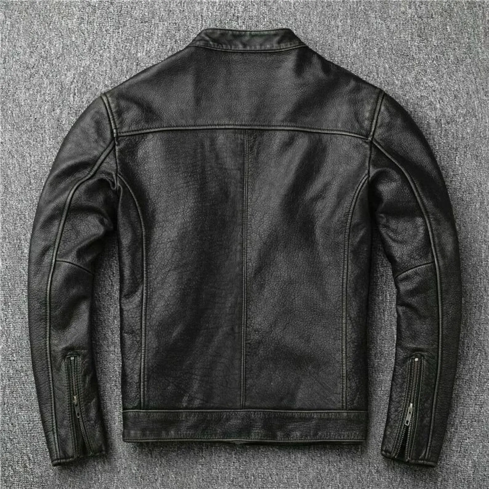 Men's Cafe Racer Vintage Black Biker Motorcycle Bomber Top Grain Cowhide Jacket - Image 2