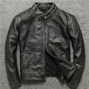 Men's Cafe Racer Vintage Black Biker Motorcycle Bomber Top Grain Cowhide Jacket