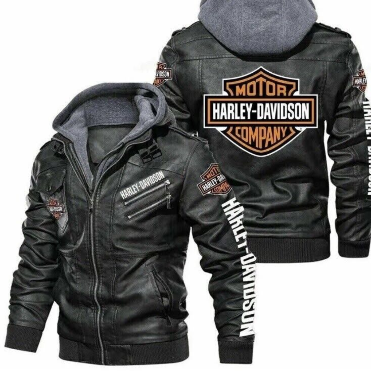 Men's Genuine Cowhide Harley-Davidson Cowhide Motorbike Hoodie Biker Jacket
