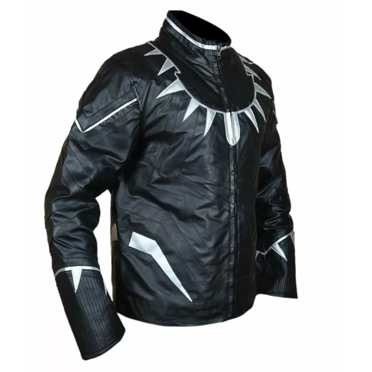 Men's Handmade Black Panther Movie Biker Genuine Cowhide and Faux Cowhide Jacket