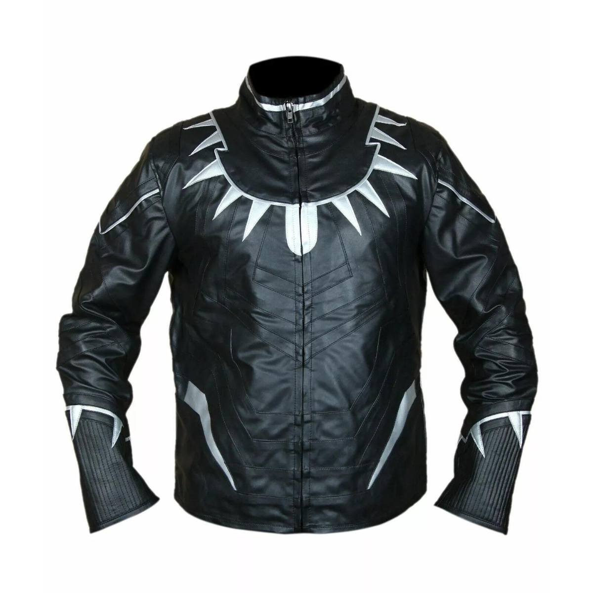Men's Handmade Black Panther Movie Biker Genuine Cowhide and Faux Cowhide Jacket - Image 3