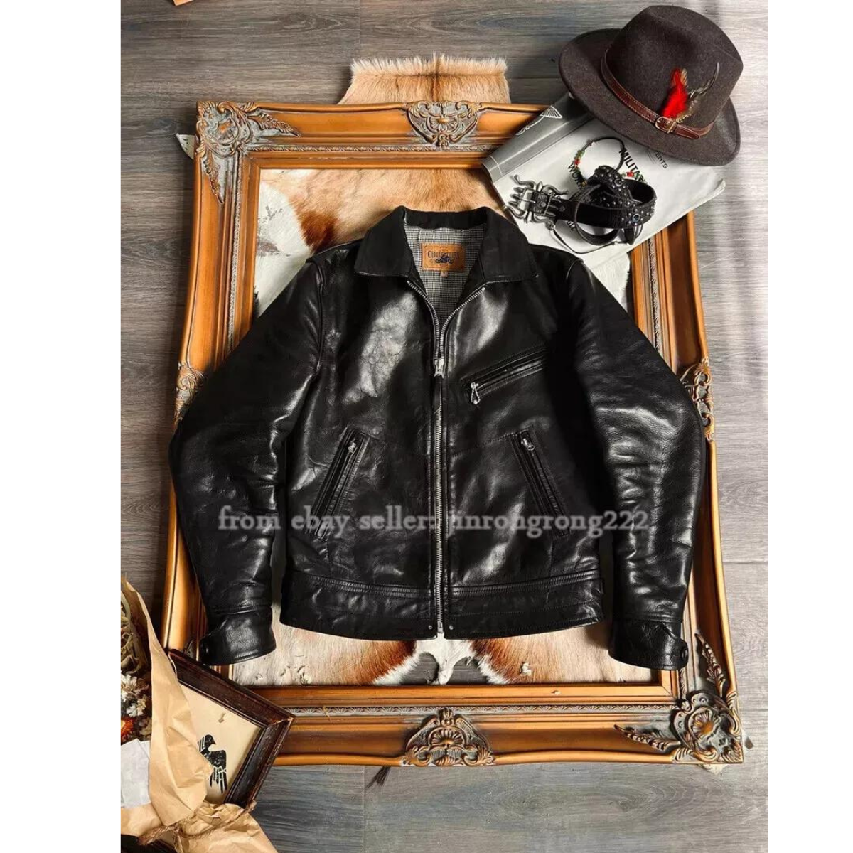 Men's Japanese Retro Cowhide Jacket - Slim Fit