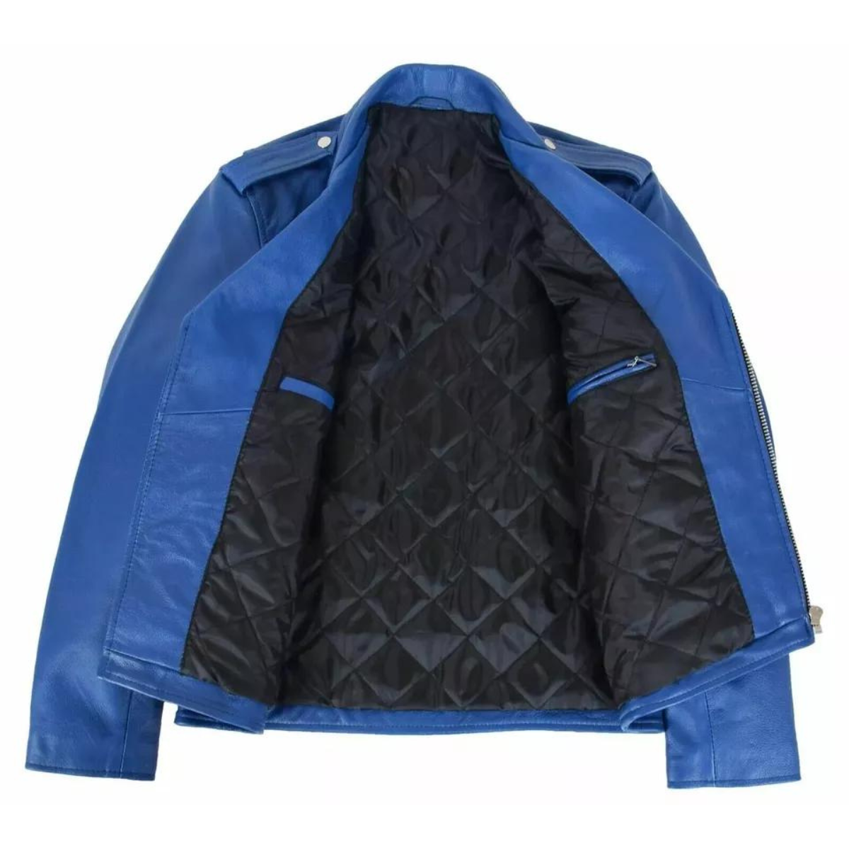 Men's Stylish real Cowhide Jacket Motorcycle Biker Slim Fit Blue Belted Coat - Image 6