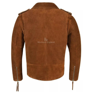 Men's Motorcycle Slim Fit Tan Brown Suede Faux Cowhide Jacket
